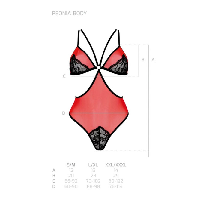 Напівпрозоре боді з мереживом Passion PEONIA BODY red S/M