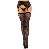 Панчохи Leg Avenue Leg Avenue Lace thigh highs & garterbelt Black One Size