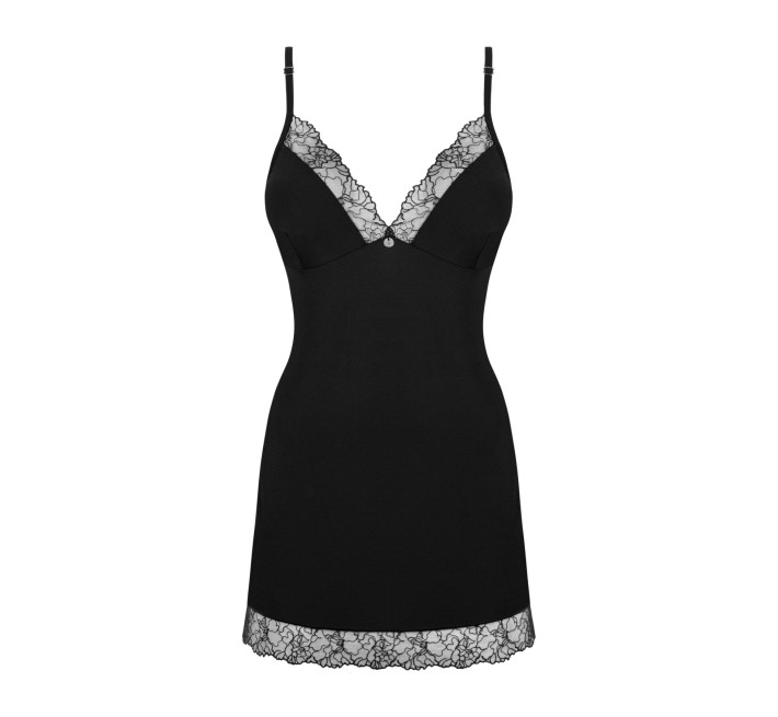 Сорочка та трусики Obsessive Bella Rou chemise & thong чорні XS/S