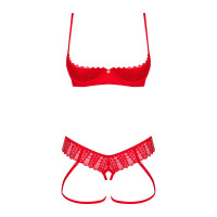 Комплект Obsessive Ingridia 2-pcs crotchless set XL/2XL, красный, с доступом, открытая грудь