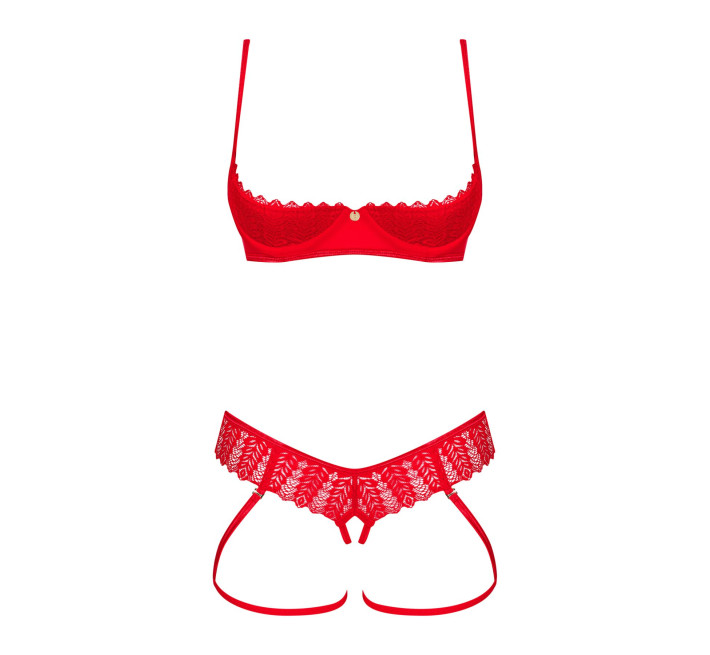Комплект Obsessive Ingridia 2-pcs crotchless set XL/2XL, червоний, з доступом, відкриті груди