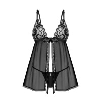 Сорочка беби-долл Obsessive Blomentis babydoll & thong, XL/2XL, кружевной лиф, стринги в комплекте