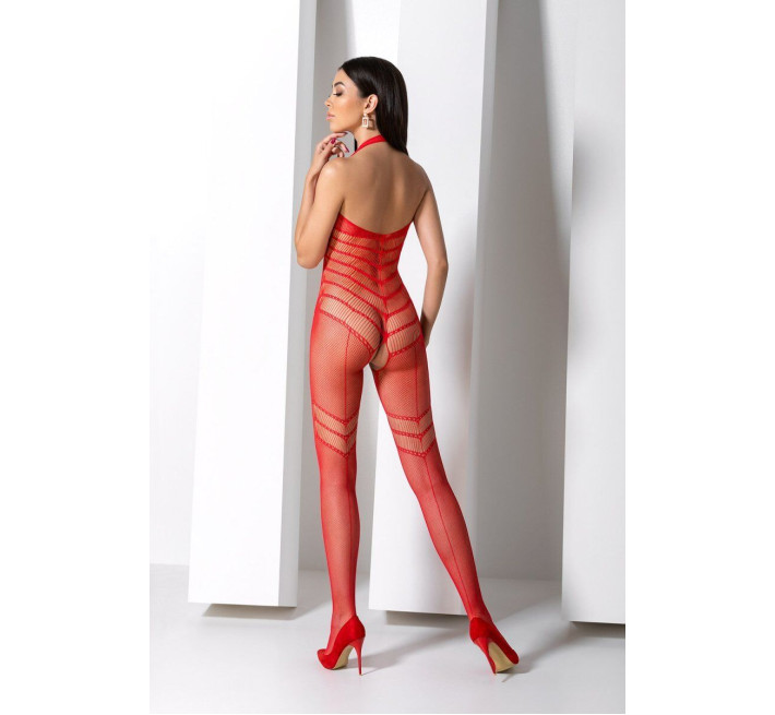 Бодістокінг з плетінням на животику Passion BS100 One Size, red, декоративний шов, з доступом