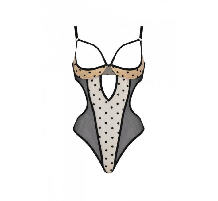 Еротичне боді Passion MARINA BODY, S/M, beige, з відкритими чашками