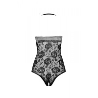 Бодістокінг з імітацією корсетної шнурівки Passion BS094 One Size, black, квітковий візерунок, з дос