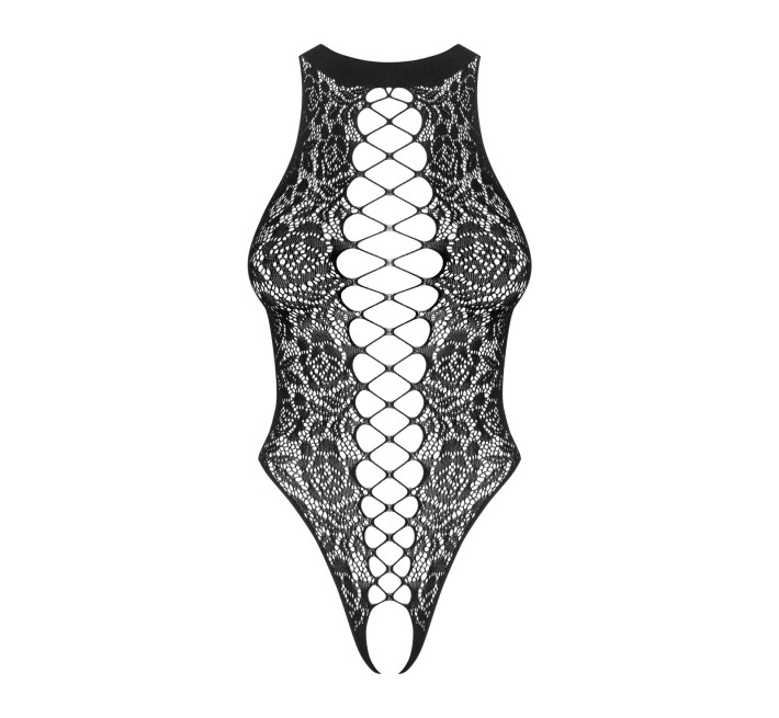 Ажурный бодистокинг с эффектом шнуровки Obsessive B129 teddy черный XL/XXL
