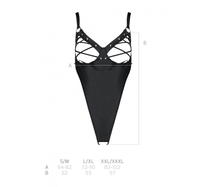 Боді з екошкіри Passion CELINE BODY black L/XL: з доступом, відкритий
