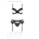 Комплект Passion KERRIA SET WITH OPEN BRA black, XXL/XXXL, бюстгальтер с открытой чашкой, стринги, пояс для чулок