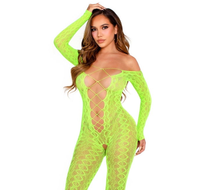 Бодістокінг Leg Avenue Crotchless Footless Lingerie Bodystocking One Size Neon Green