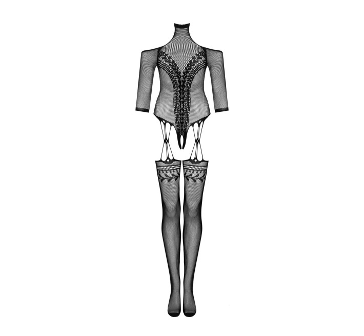 Нейлоновый бодистокинг с имитацией чулок Obsessive Bodystocking G333 черный S/M/L