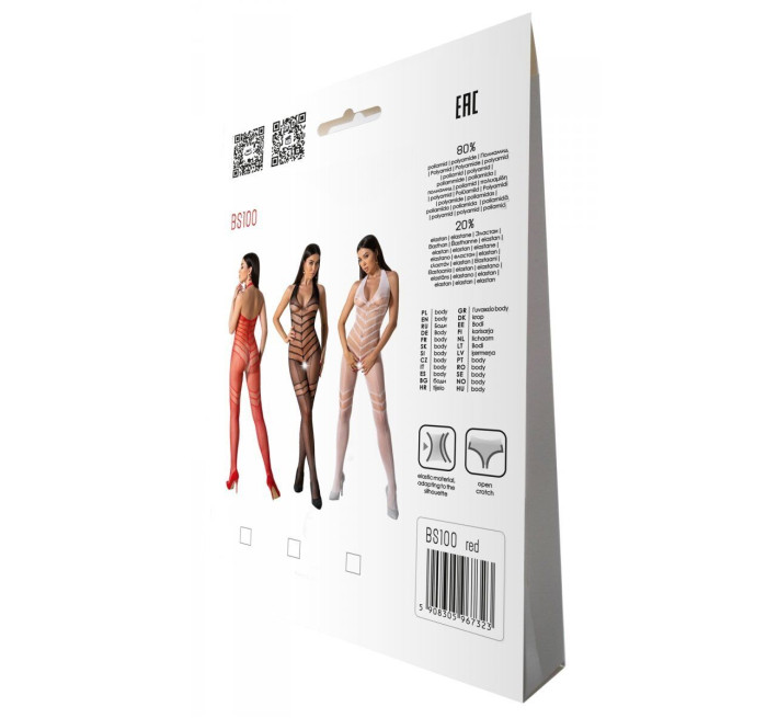 Бодістокінг з плетінням на животику Passion BS100 One Size, red, декоративний шов, з доступом