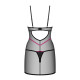 Пеньюар Obsessive Novenes chemise & thong, XS/S, облегающий, прозрачный, со стрепами, стринги в комп