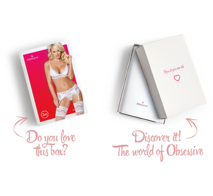 Кружевной комплект белья Obsessive 810-SEG-1 бюстгальтер, стринги, пояс для чулок White S/M