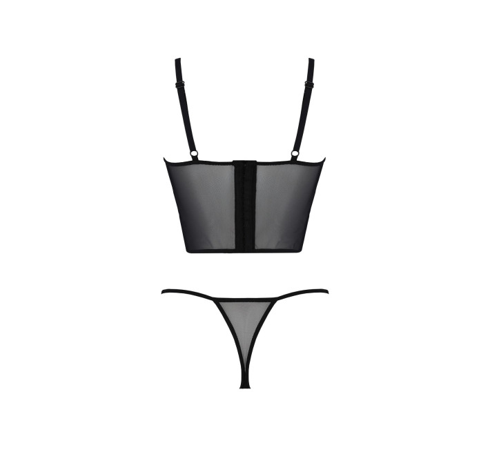 Комплект Passion KERRIA SET black, S/M, сетка+кружево, бюстье и стринги
