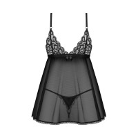 Сорочка беби-долл Obsessive Blomentis babydoll & thong, XL/2XL, кружевной лиф, стринги в комплекте