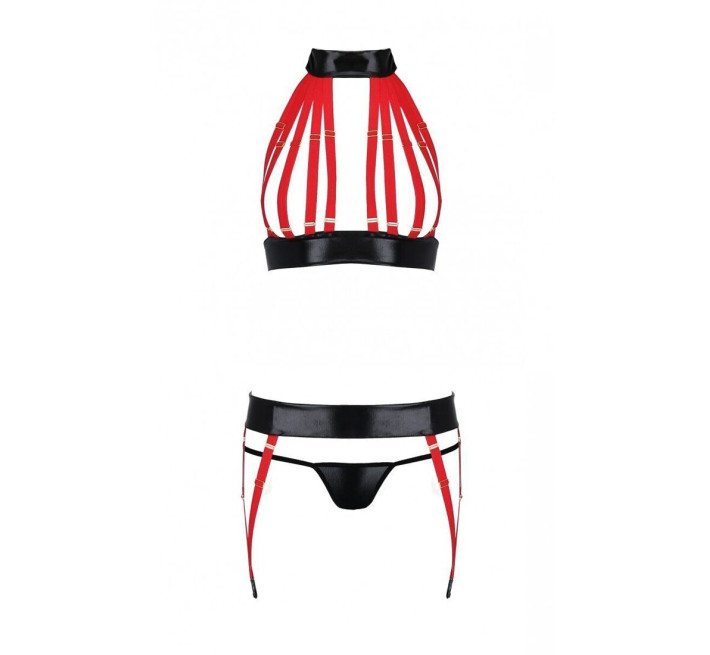 Комплект жіночої білизни з ремінців Passion Aziza червоний S/M