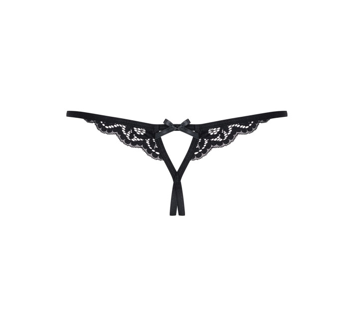 Кружевные танги с двумя отверстиями Obsessive 831-THC-1 crotchless thong черные S/M