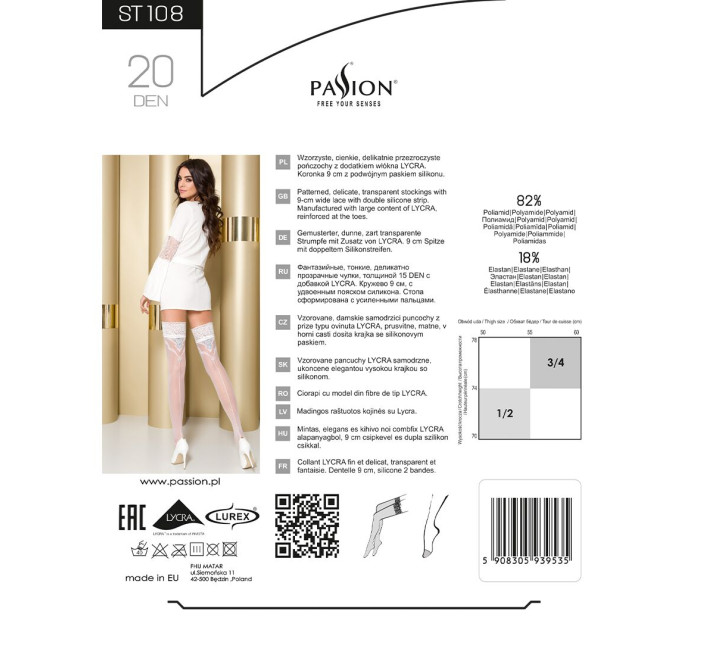 Чулки Passion ST108 белые 3/4