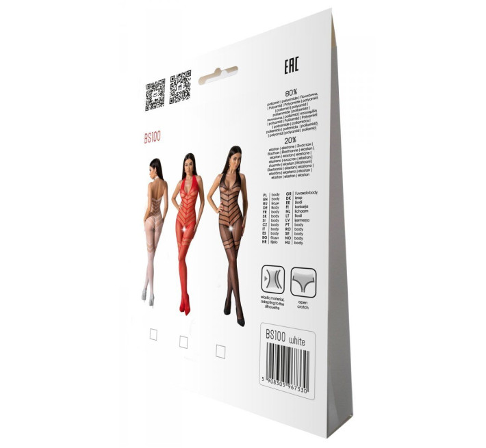 Бодистокинг с плетением на животике Passion BS100 One Size, white, декоративный шов, с доступом