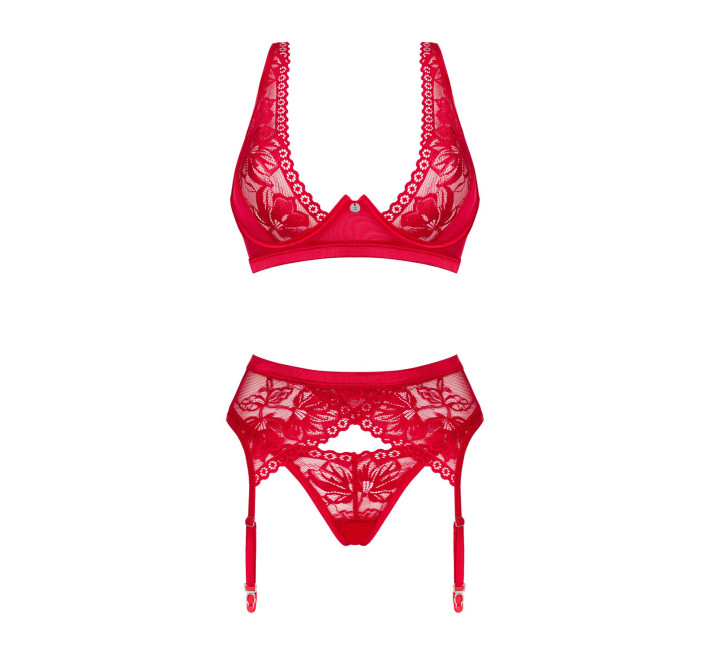 Obsessive Lacelove cupless 3-pcs set красный XS/S