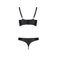 Комплект з екошкіри з люверсами та ремінцями Passion Malwia Bikini black S/M