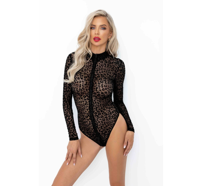 Боди под леопард Noir Handmade F287 Leopard flock bodysuit with long sleeves, 3XL, длинный рукав