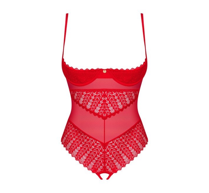 Боди с доступом Obsessive Ingridia crotchless teddy XL/2XL, красное, открытая грудь