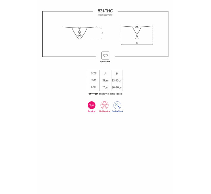 Кружевные танги с двумя отверстиями Obsessive 831-THC-1 crotchless thong черные S/M