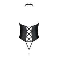 Боди из эко-кожи с имитацией шнуровки и открытым доступом Passion Nancy Body black 6XL/7XL