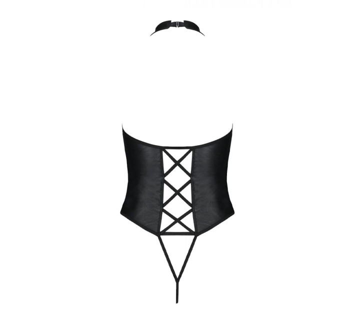 Боді з еко-шкіри з імітацією шнурівки та відкритим доступом Passion Nancy Body black 6XL/7XL