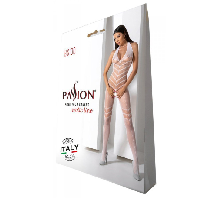 Бодистокинг с плетением на животике Passion BS100 One Size, white, декоративный шов, с доступом