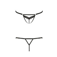 Откровенные трусики-стрепы с кружевом Passion Exclusive SOLON THONG Black XXL/XXXL