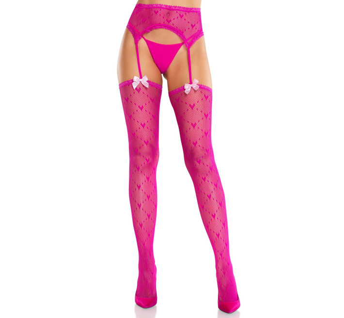 Колготки-панчохи Leg Avenue Heart Garterbelt Stockings One Size Magenta