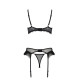 Комплект Passion KERRIA SET WITH OPEN BRA black, L/XL, бюстгальтер з відкритою чашкою, стрінги, пояс для панчіх