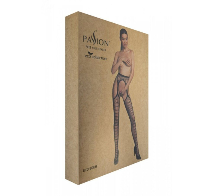 Эротические колготки-бодистокинг Passion ECO S008 black, с имитацией чулок и пояса