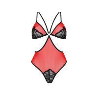 Напівпрозоре боді з мереживом Passion PEONIA BODY red XXL/XXXL