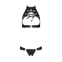 Комплект із екошкіри Passion Malwia Set with Open Bra black L/XL