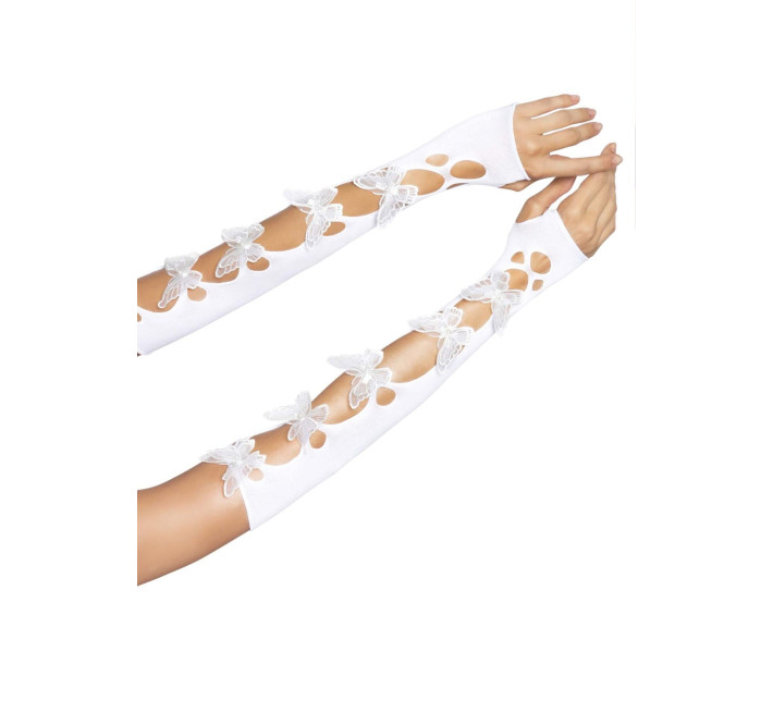 Митенки Leg Avenue Butterfly applique arm warmers White, бабочки