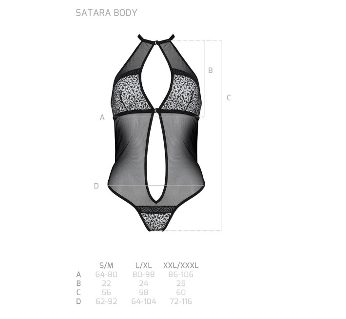 Сітчасте боді з мереживом на грудях Passion SATARA BODY black L/XL
