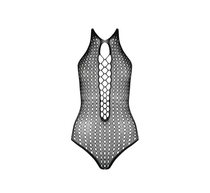 Бодістокінг з декольте Passion BS088 black, імітація корсетної шнурівки