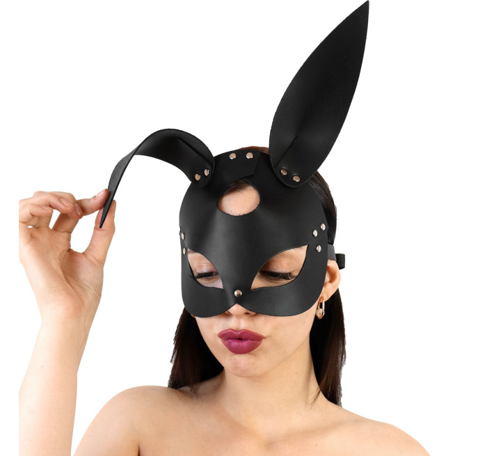 Кожаная маска Зайки Art of Sex - Bunny mask, цвет Черный