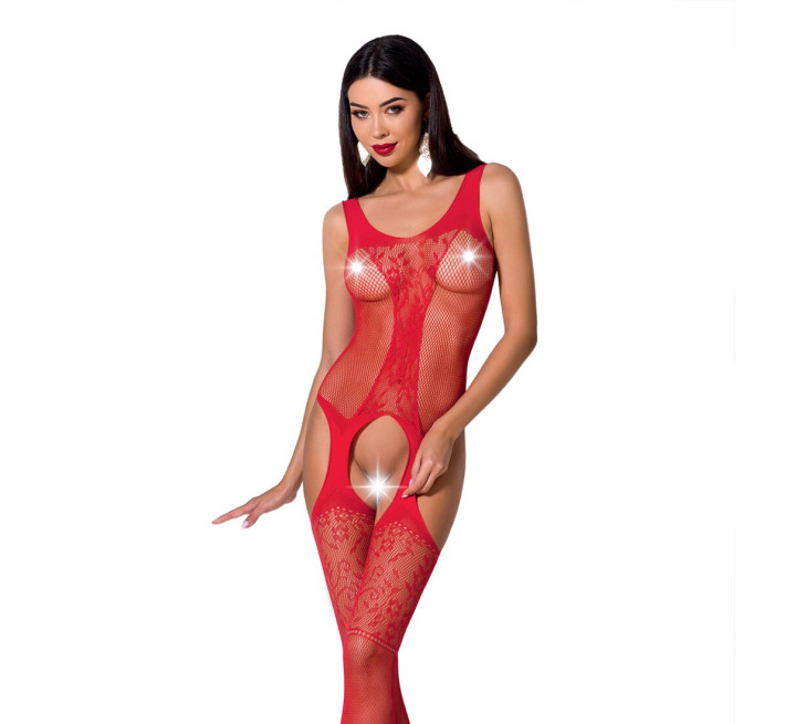 Бодистокинг с имитацией чулок и ажурной вставкой Passion BS072 red
