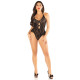 Боді Leg Avenue Lace Floral Lace Halter Teddy with Flutter Accent One Size, Black