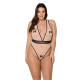 Боди Passion Viena Body beige 4XL/5XL, контрастное, бантики, вставка-сетка, открытые ягодицы