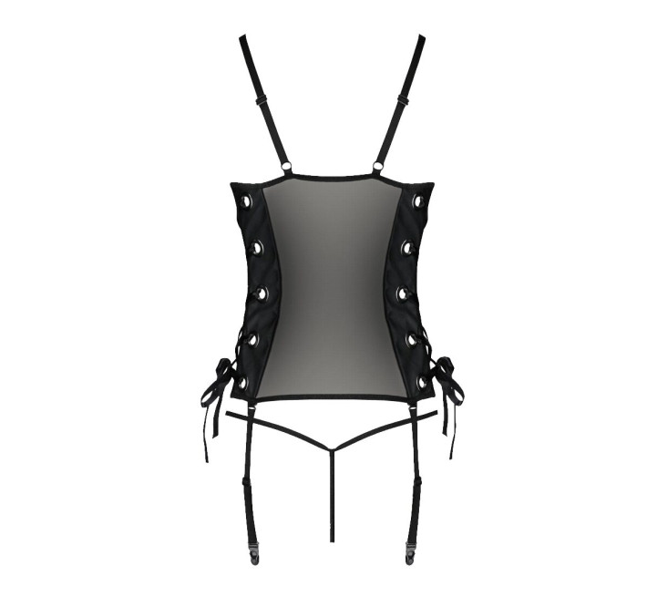 Сітчастий корсет з екошкіри Passion Malwia Corset black 4XL/5XL