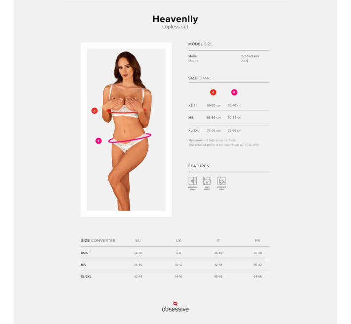 Еротичний комплект Obsessive Heavenlly 2-pcs cupless set XL/2XL, відкриті груди, з доступом