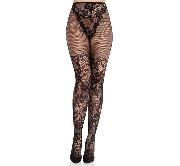 Колготки Leg Avenue Dahlia Lace Tights with Net Thigh Detail One Size