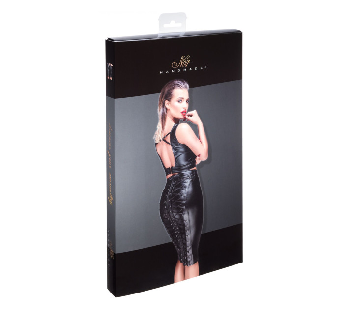 Юбка-карандаш со шнуровкой Noir Handmade F152 Powerwetlook pencil skirt, XXL, с мокрым эффектом