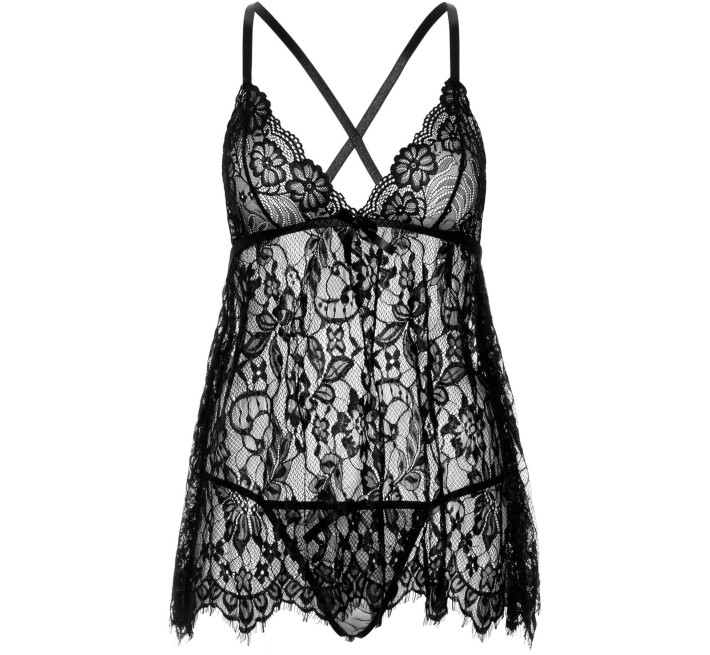 Сорочка бебі-дол Leg Avenue Floral lace babydoll & string Black S, стрінги