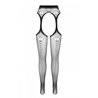 Эротические колготки-бодистокинг Passion ECO S008 black, с имитацией чулок и пояса